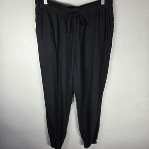 Uniqlo Drawstring Pants Black Size L Jogger Stretch Rayon Womens Elastic Waist